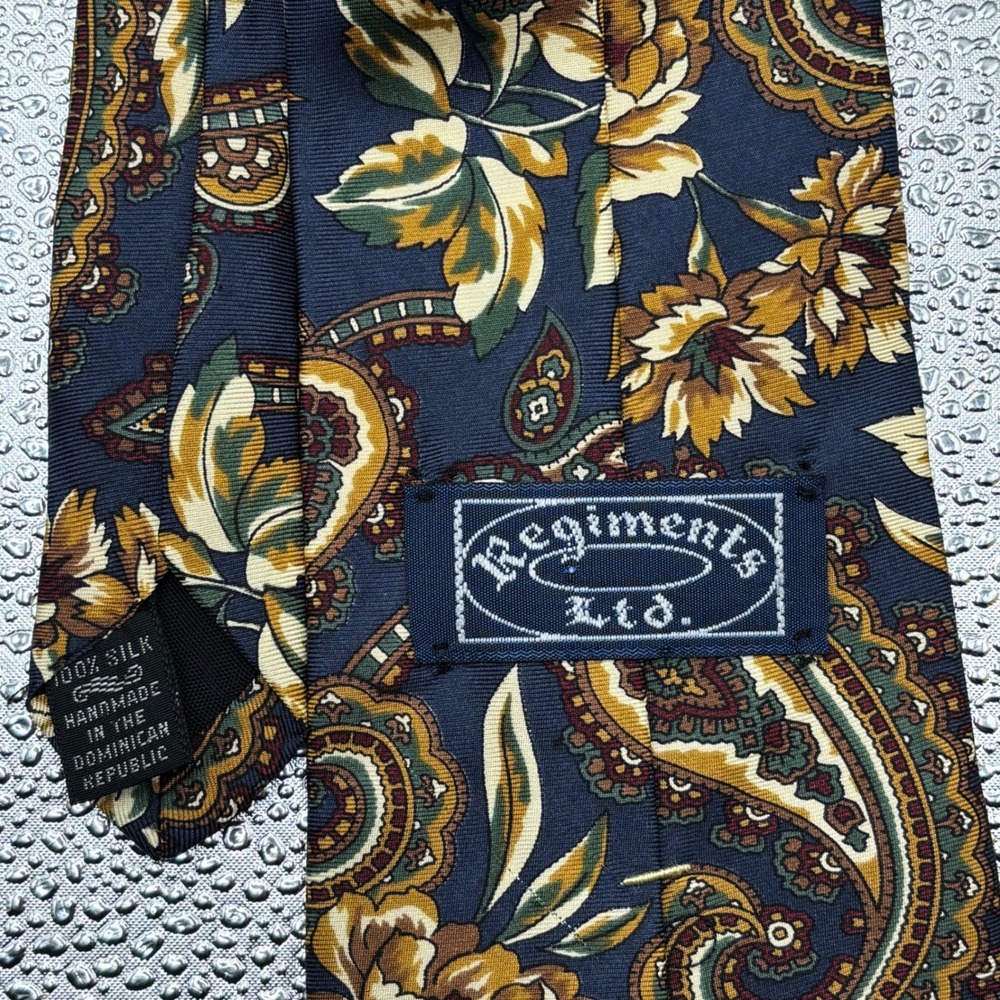 Vintage Regiments Ltd. Navy Blue Paisley Floral Silk Men's‎ Necktie Handmade